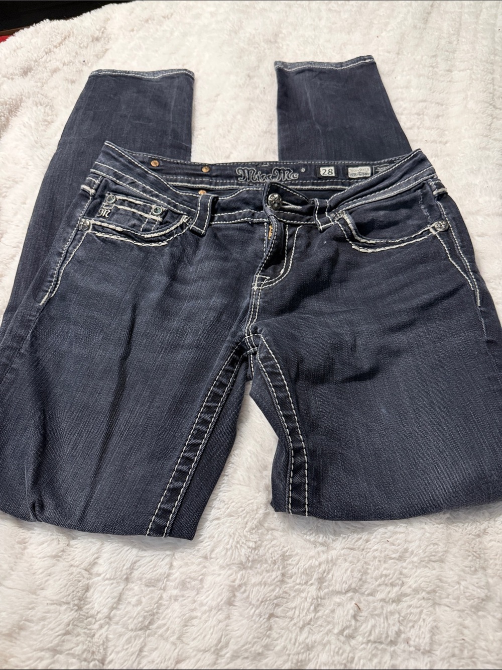 Miss Me Indigo Skinny Jeans with White Contrast Stitching